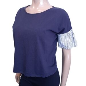 3/$20 ATELIER EQUAL Boxy Short Flared Sleeve Tshirt Striped Ruffled Contrast